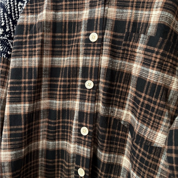 Free People Fireside Nights Button Down Shirt, Brown/Black/White, Medium - Picture 9 of 14